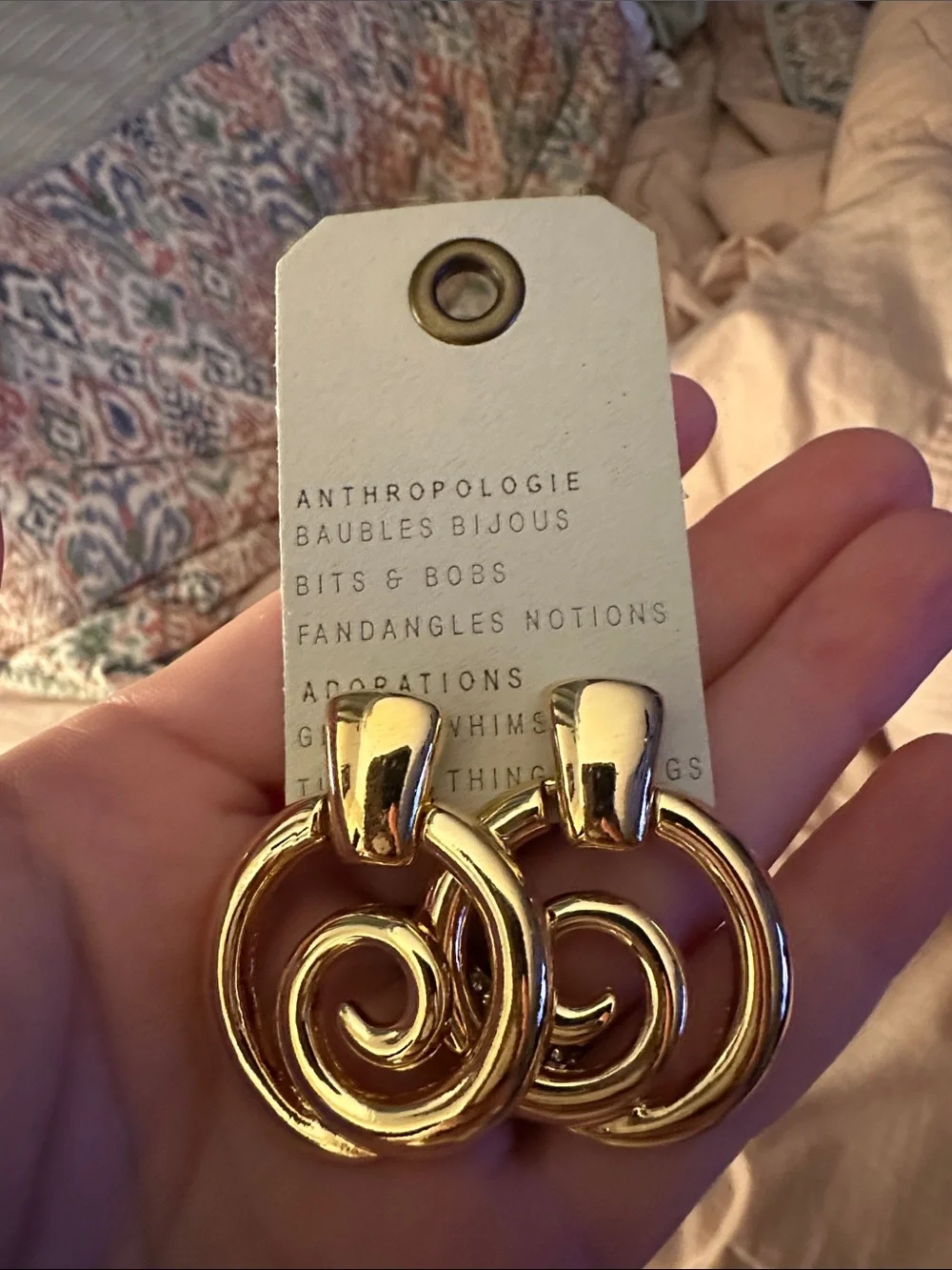 Anthropologie Gold Spiral Hoop Drop Earrings - Women's Jewelry